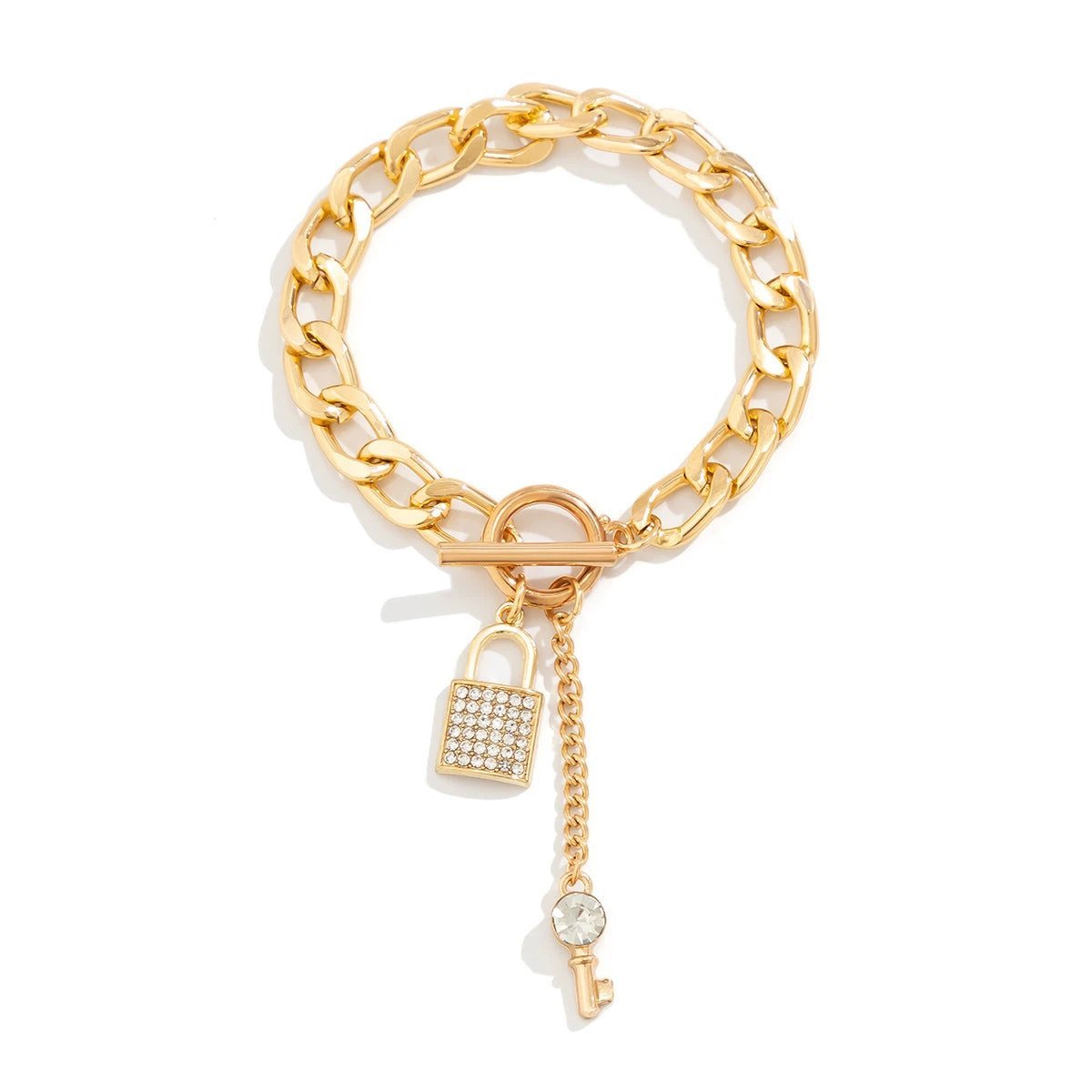 Thick Chain Lock and Key Pendant Necklace