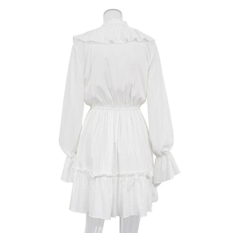 Robe à volants plissés à col en V - Robe courte à manches évasées Y2K