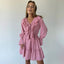 Robe à volants plissés à col en V - Robe courte à manches évasées Y2K