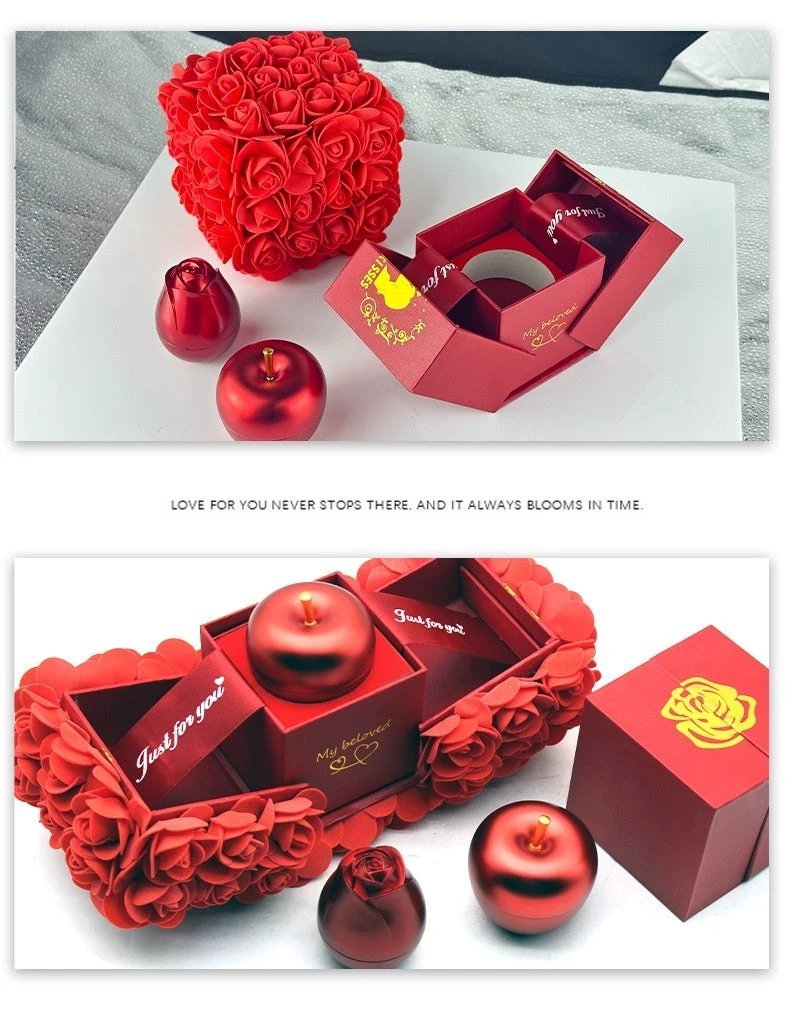 Valentine's Day Crystal Pendant Necklace Set in Soap Rose Gift Box