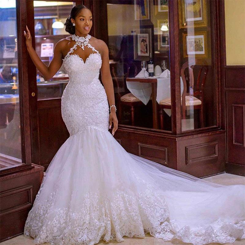 Vestido de Novia de Sirena de Encaje Vintage con Apliques de Perlas