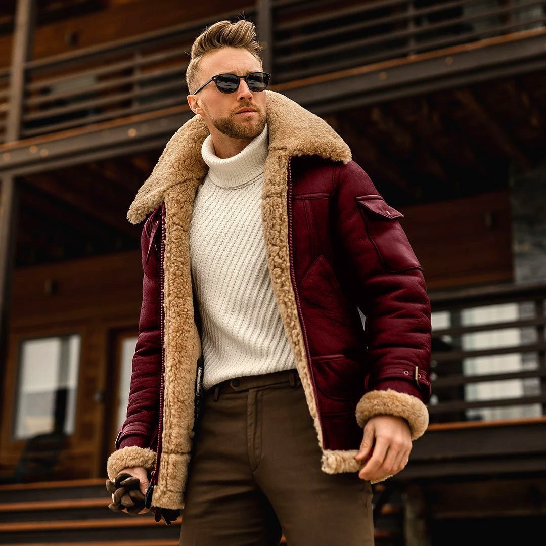 Chaqueta de Invierno Estilo Militar para Hombre con Cuello de Forro y Piel