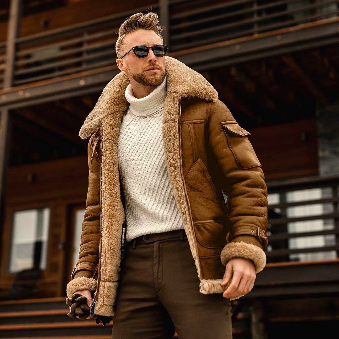 Chaqueta de Invierno Estilo Militar para Hombre con Cuello de Forro y Piel