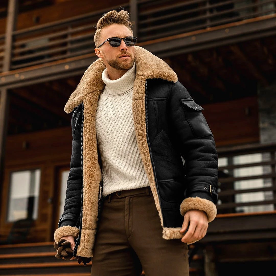 Chaqueta de Invierno Estilo Militar para Hombre con Cuello de Forro y Piel