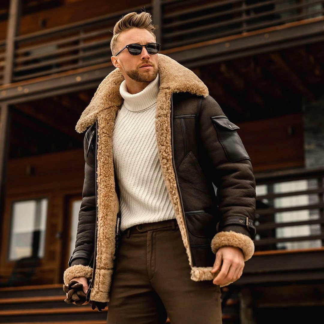 Chaqueta de Invierno Estilo Militar para Hombre con Cuello de Forro y Piel