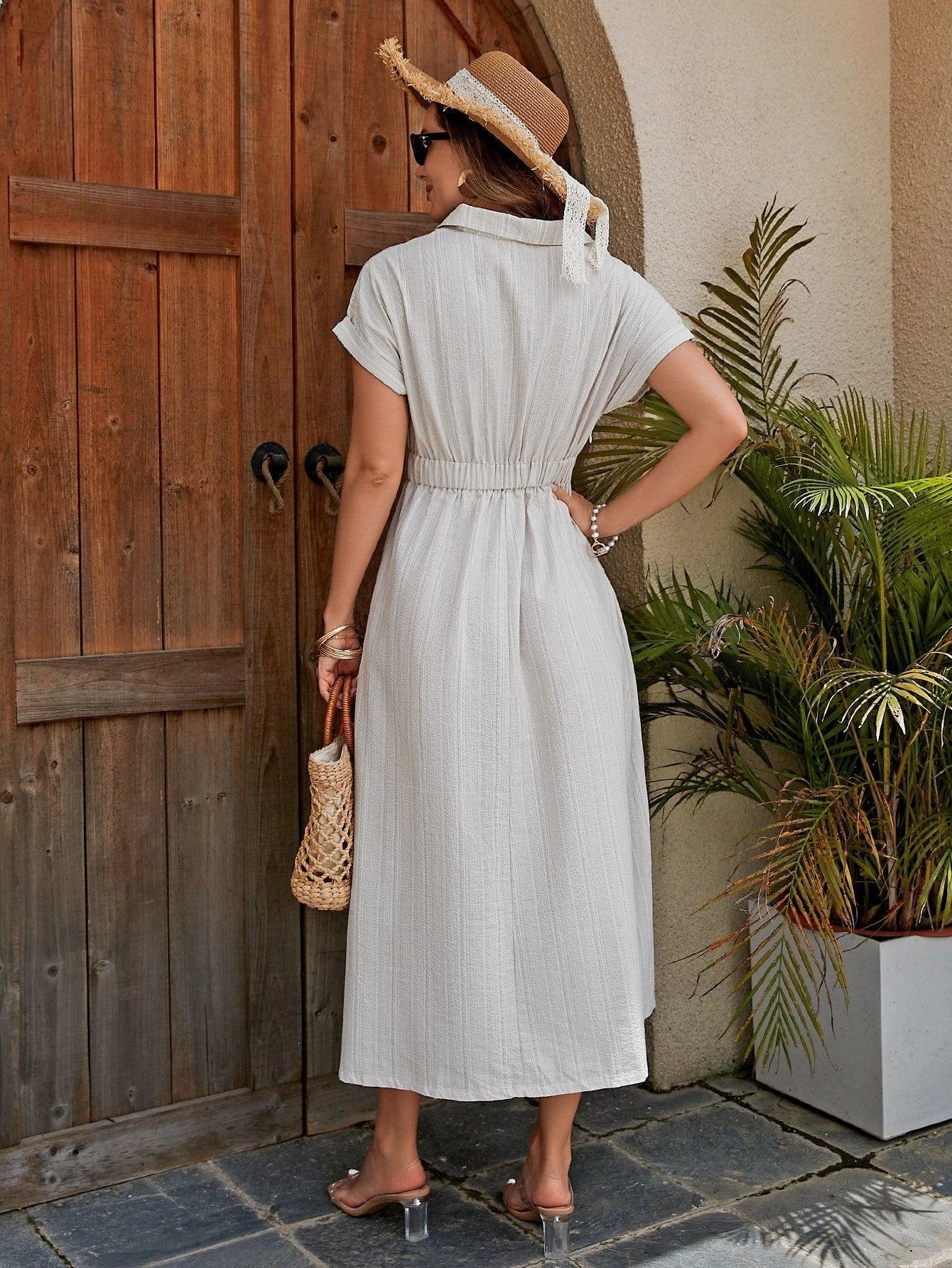 Vestido Camisero de Algodón para Mujer - Midi X-Line Transpirable con Cintura Anudada