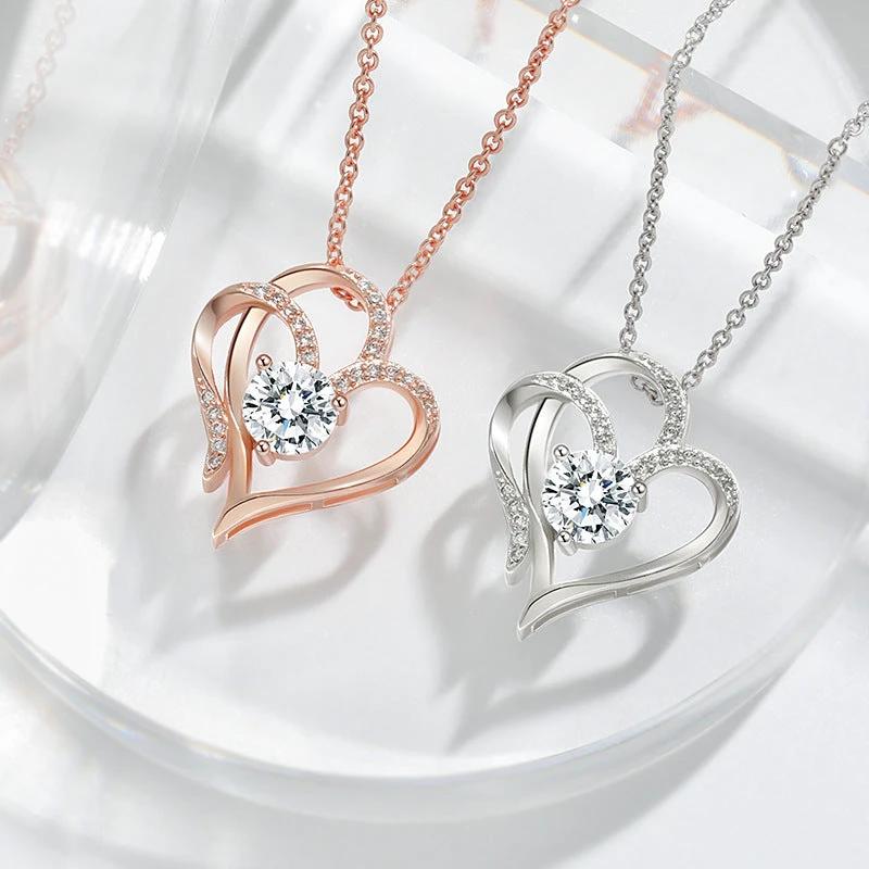 Collier Double Amour en Zircon avec Rhinestones