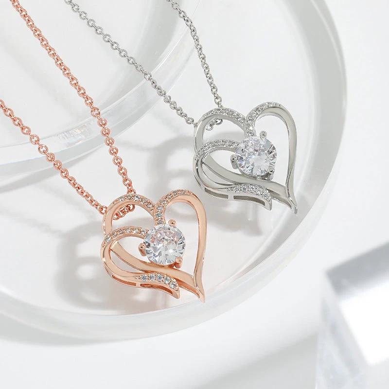 Collier Double Amour en Zircon avec Rhinestones