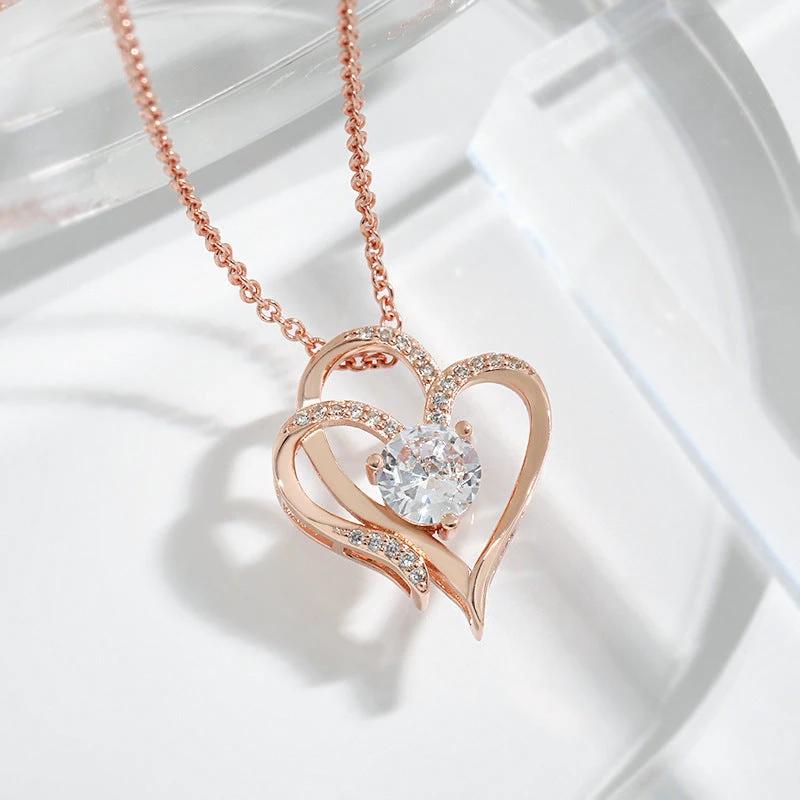 Collier Double Amour en Zircon avec Rhinestones