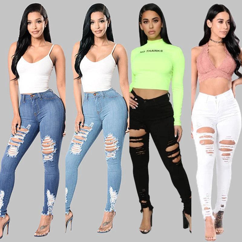 Pantalones Lápiz de Mezclilla con Diseño Rasgado para Mujeres