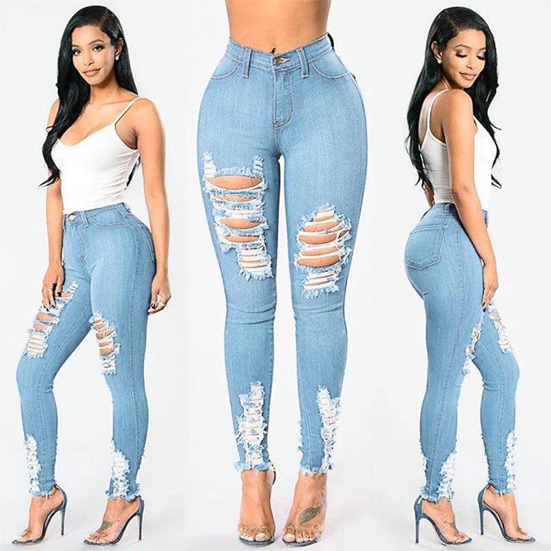 Pantalones Lápiz de Mezclilla con Diseño Rasgado para Mujeres