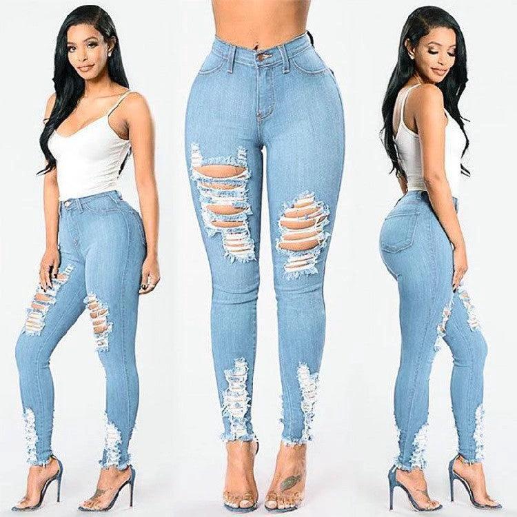 Pantalones Lápiz de Mezclilla con Diseño Rasgado para Mujeres