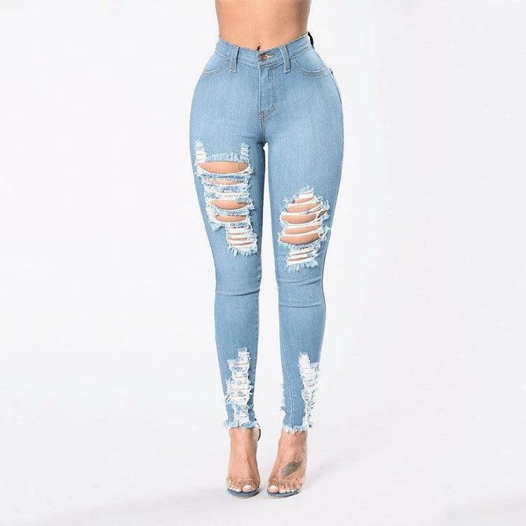 Pantalones Lápiz de Mezclilla con Diseño Rasgado para Mujeres