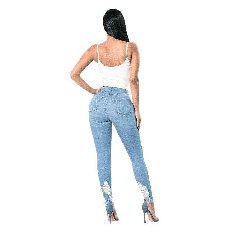 Pantalones Lápiz de Mezclilla con Diseño Rasgado para Mujeres