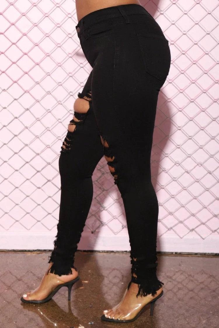 Pantalones Lápiz de Mezclilla con Diseño Rasgado para Mujeres
