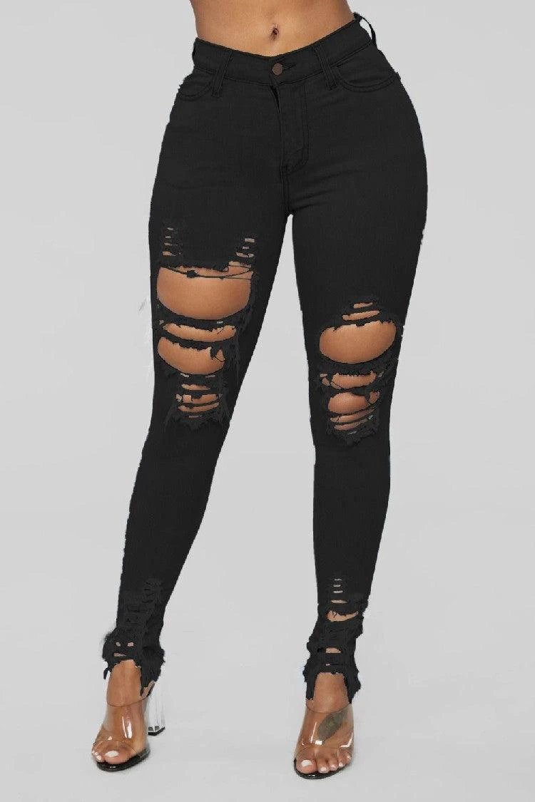 Pantalones Lápiz de Mezclilla con Diseño Rasgado para Mujeres