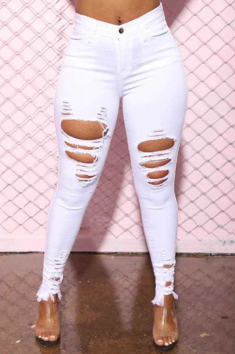 Pantalones Lápiz de Mezclilla con Diseño Rasgado para Mujeres