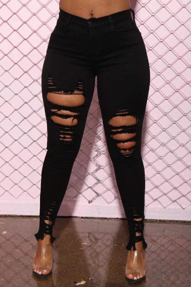 Pantalones Lápiz de Mezclilla con Diseño Rasgado para Mujeres