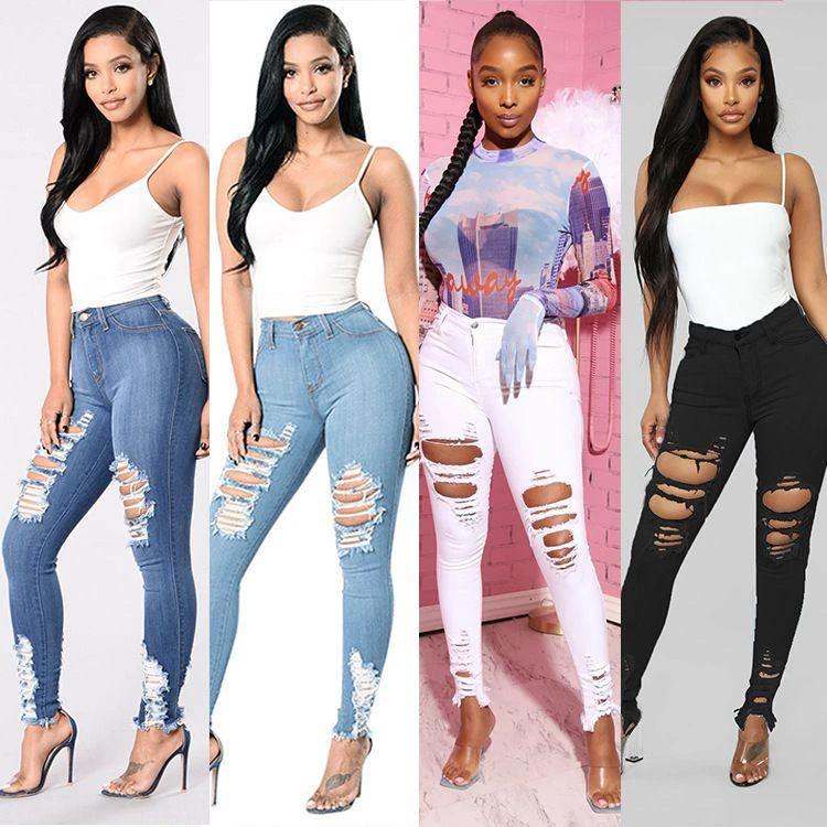 Pantalones Lápiz de Mezclilla con Diseño Rasgado para Mujeres