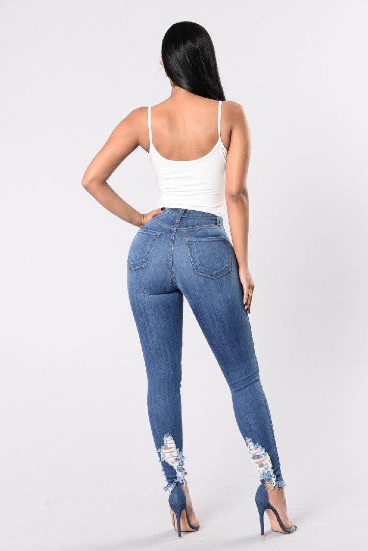 Pantalones Lápiz de Mezclilla con Diseño Rasgado para Mujeres