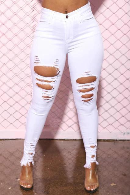 Pantalones Lápiz de Mezclilla con Diseño Rasgado para Mujeres