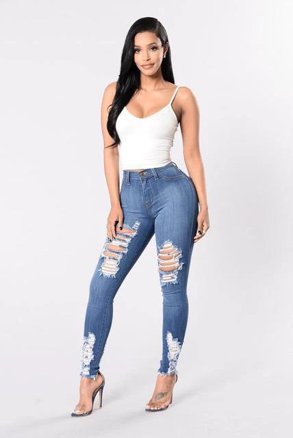 Pantalones Lápiz de Mezclilla con Diseño Rasgado para Mujeres