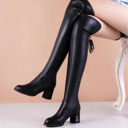 Elastic Leather Knee Boots for All-Day Comfort