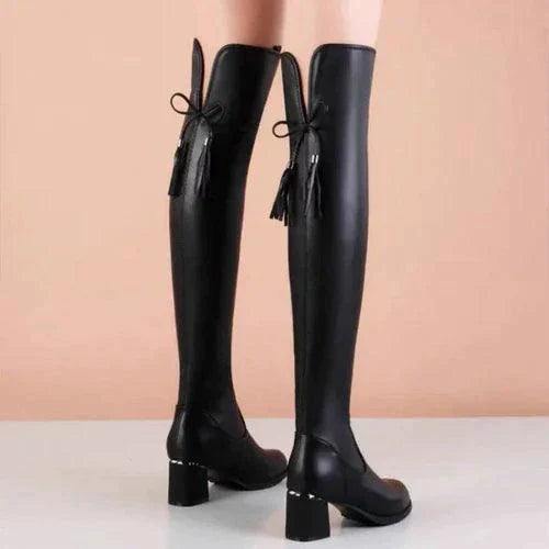 Elastic Leather Knee Boots for All-Day Comfort