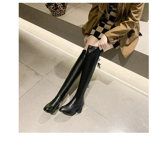 Elastic Leather Knee Boots for All-Day Comfort