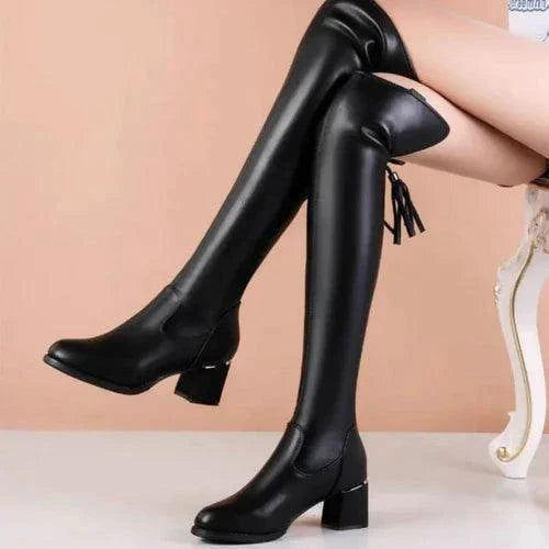 Elastic Leather Knee Boots for All-Day Comfort