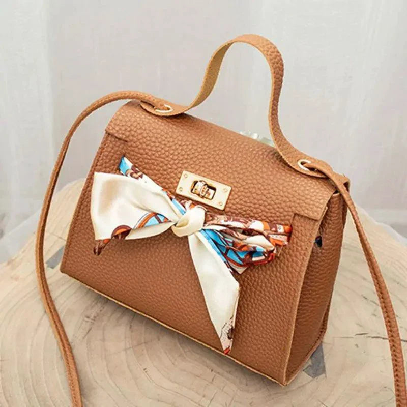 Elegant Leather Handbag with Scarf