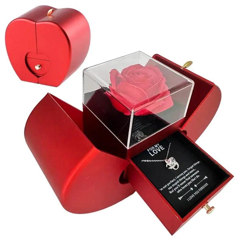 Collar de Rosa Eterna en Caja de Joyería en Forma de Manzana - Regalo Perfecto