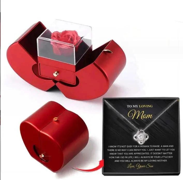 Collar de Rosa Eterna en Caja de Joyería en Forma de Manzana - Regalo Perfecto
