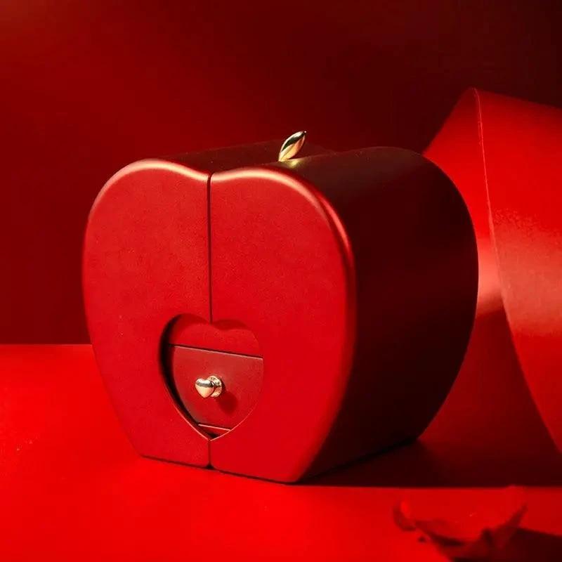 Collar de Rosa Eterna en Caja de Joyería en Forma de Manzana - Regalo Perfecto