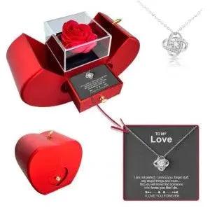Collar de Rosa Eterna en Caja de Joyería en Forma de Manzana - Regalo Perfecto