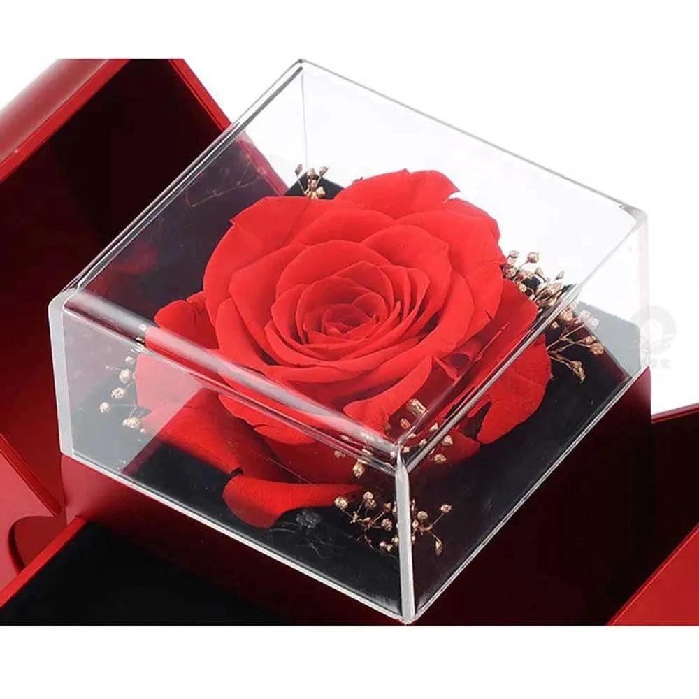 Collar de Rosa Eterna en Caja de Joyería en Forma de Manzana - Regalo Perfecto