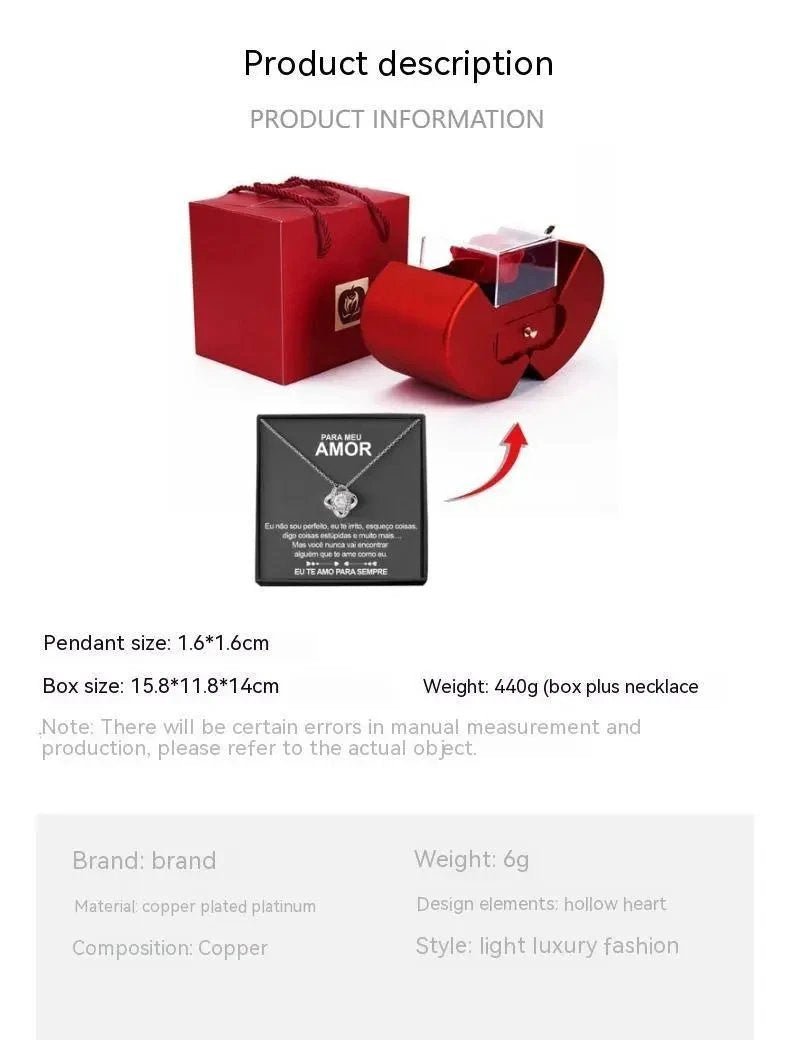 Collar de Rosa Eterna en Caja de Joyería en Forma de Manzana - Regalo Perfecto