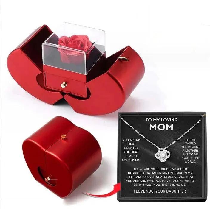 Collar de Rosa Eterna en Caja de Joyería en Forma de Manzana - Regalo Perfecto