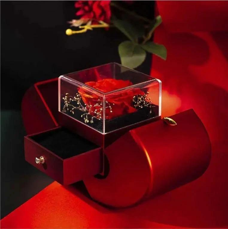 Collar de Rosa Eterna en Caja de Joyería en Forma de Manzana - Regalo Perfecto