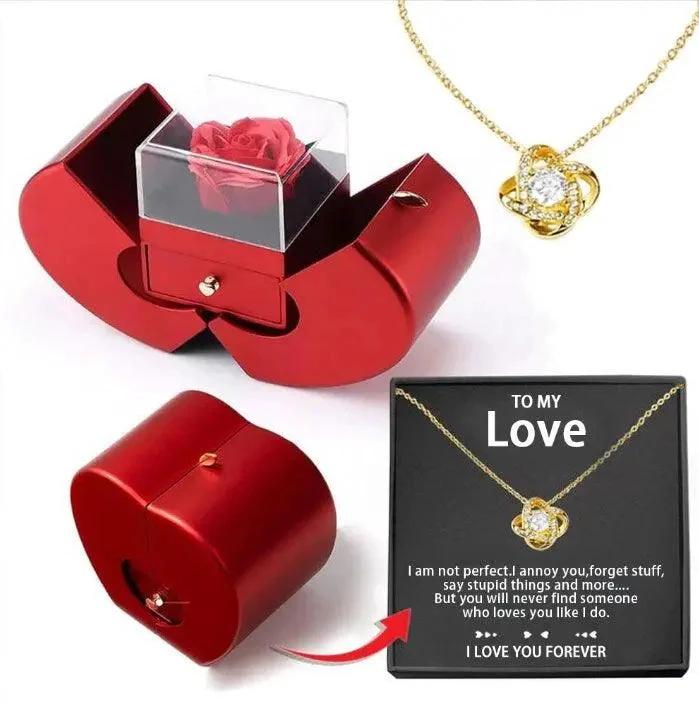 Collar de Rosa Eterna en Caja de Joyería en Forma de Manzana - Regalo Perfecto