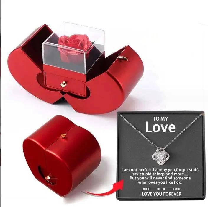 Collar de Rosa Eterna en Caja de Joyería en Forma de Manzana - Regalo Perfecto