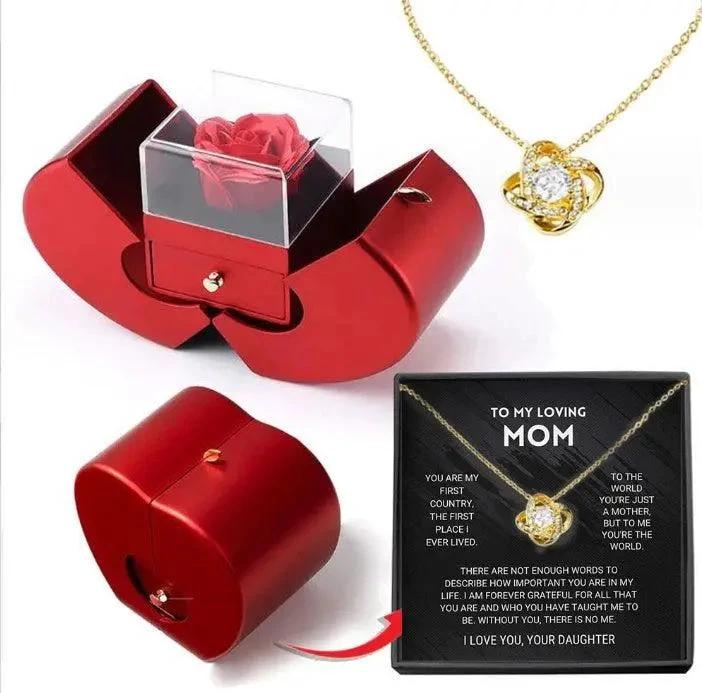 Collar de Rosa Eterna en Caja de Joyería en Forma de Manzana - Regalo Perfecto