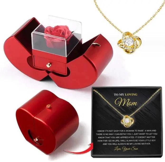 Collar de Rosa Eterna en Caja de Joyería en Forma de Manzana - Regalo Perfecto