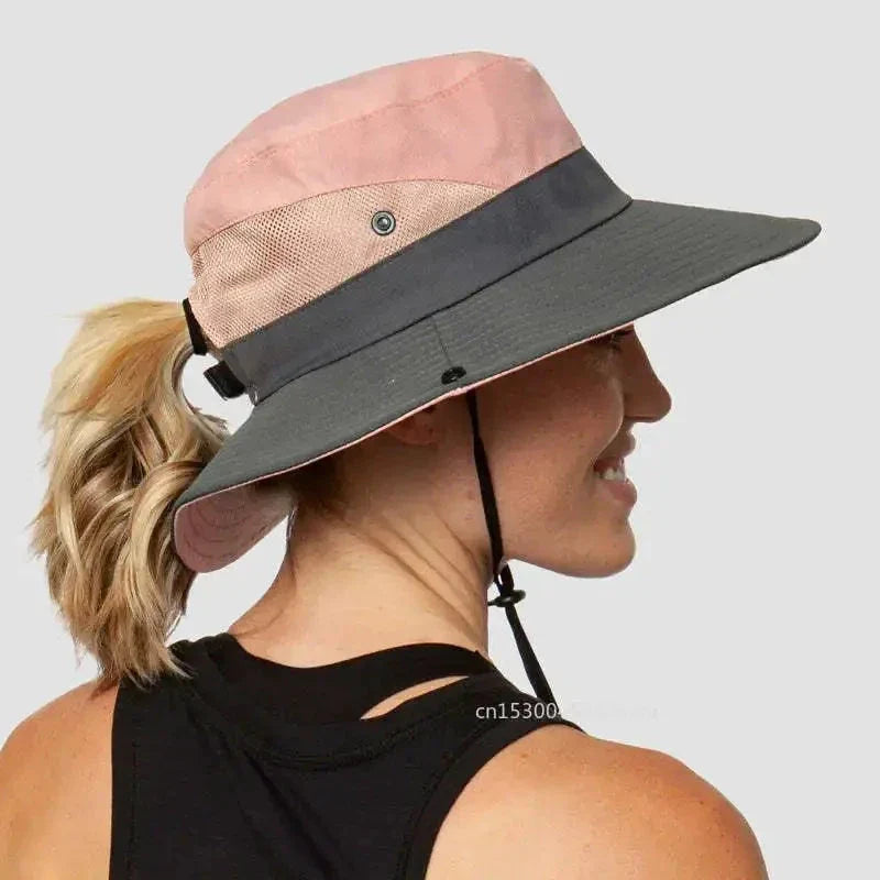 Sombrero de sol UV para niñas con coleta