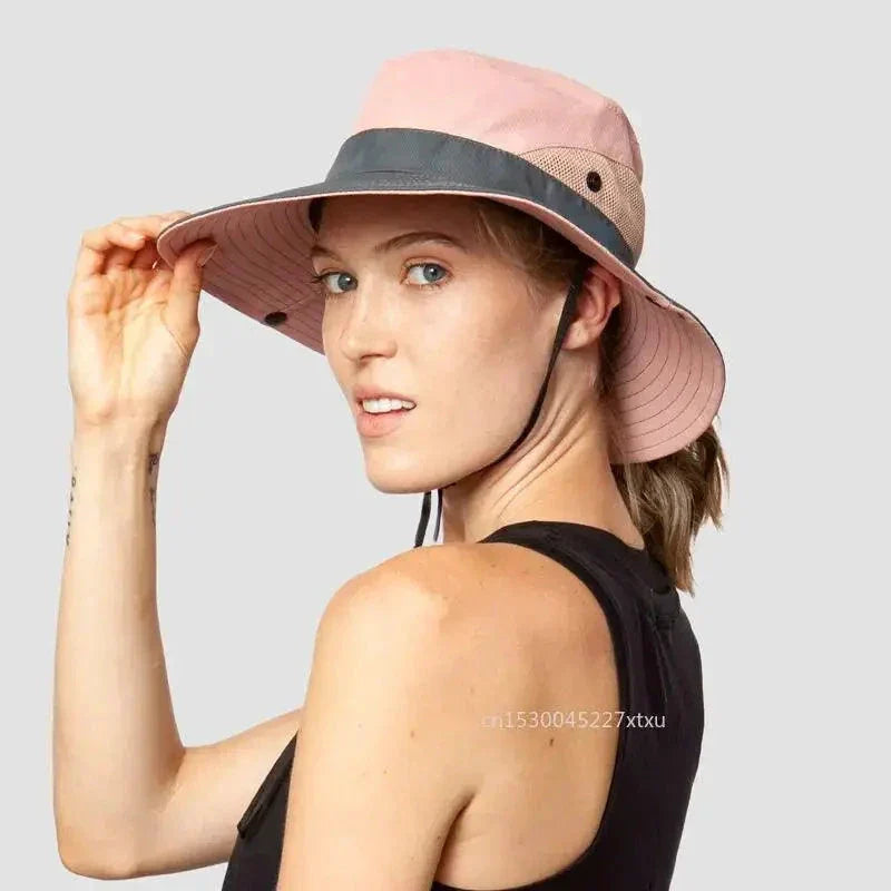 Sombrero de sol UV para niñas con coleta