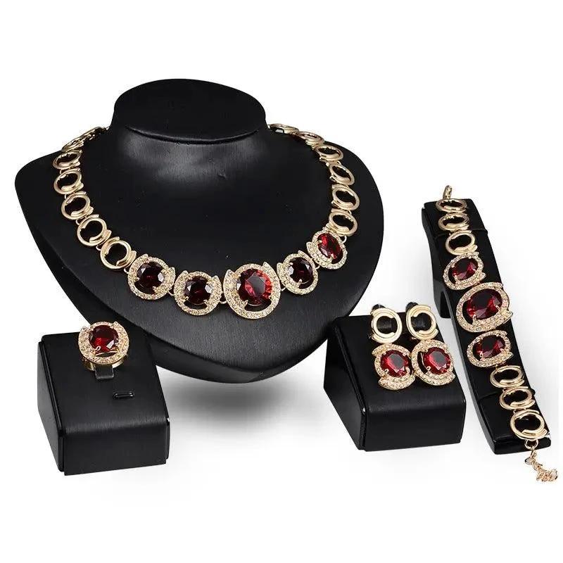 Gold Jewelry Set - 4-Piece Blue Gem Collection