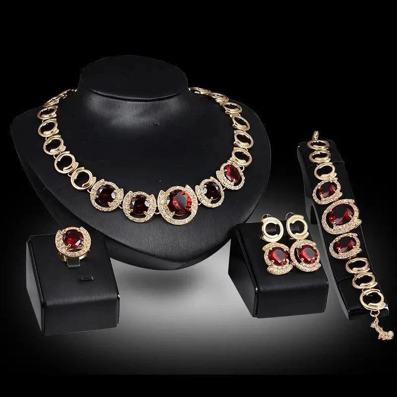Gold Jewelry Set - 4-Piece Blue Gem Collection