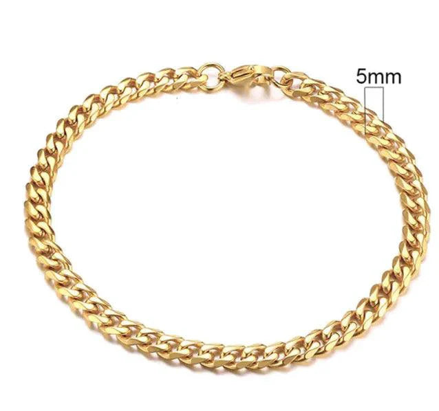 Pulsera Cubana de Acero Inoxidable Baño de Oro (3-11mm)