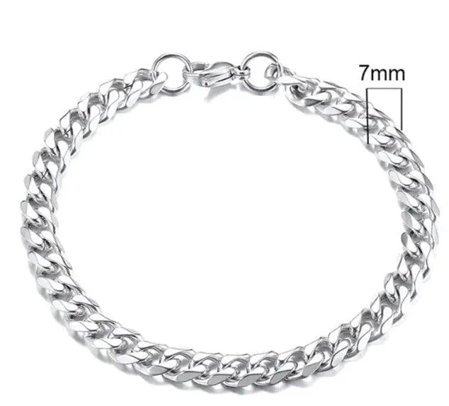 Pulsera Cubana de Acero Inoxidable Baño de Oro (3-11mm)