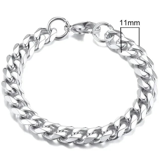 Pulsera Cubana de Acero Inoxidable Baño de Oro (3-11mm)